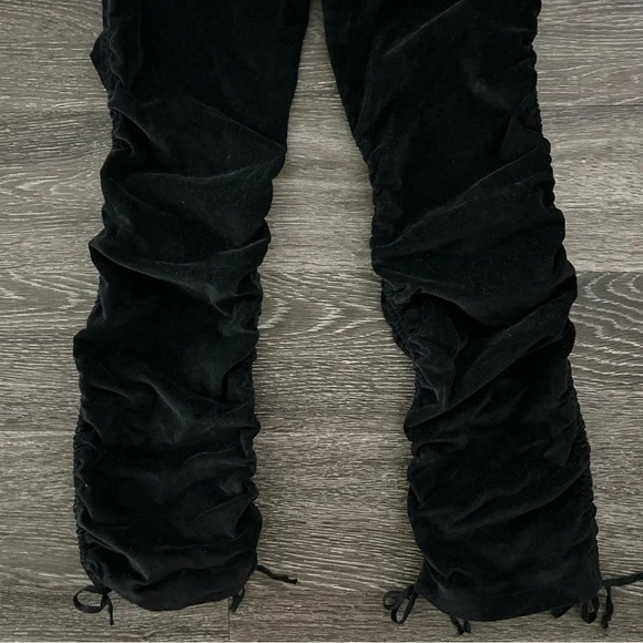 Y2K Younique Black Corduroy Ruched Tie Cargo Pants Size 5 Low Rise Fine Wale 90s - Picture 6 of 13